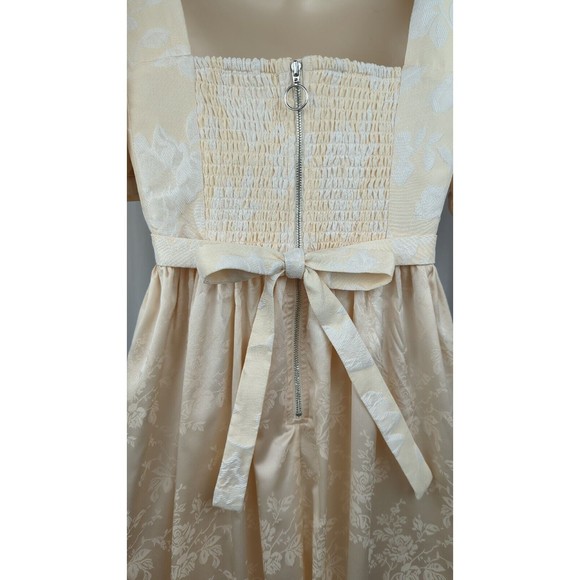 For Love & Lemons Cream Square Neck Wedding Dress Puff Sleeve Brocade Cottage XS - Picture 4 of 8